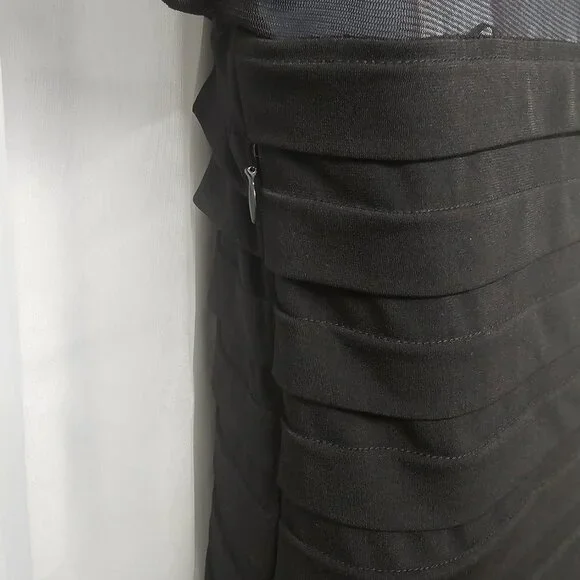 Maggy London Black Sheer Mesh Pleated Cocktail Dress Party Bodycon 8 - Picture 8 of 12